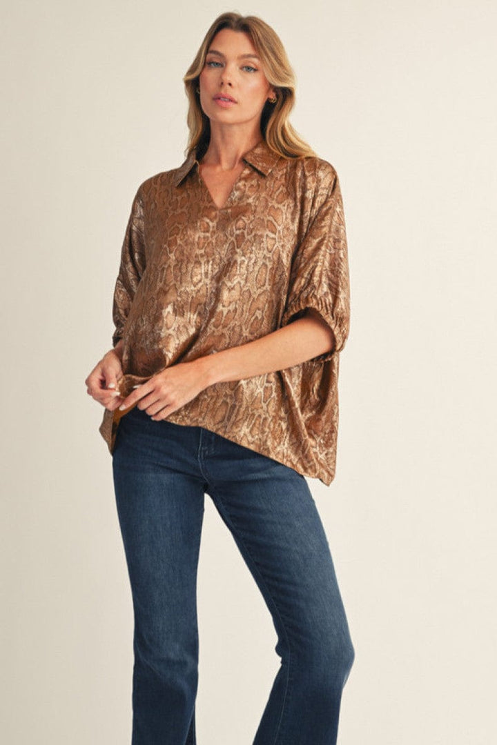 Jodifl Pearly Snakeskin Print Dolman Sleeve Blouse Top