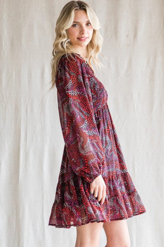 Jodifl Print Dress with V-Neck and Smocked Bodice