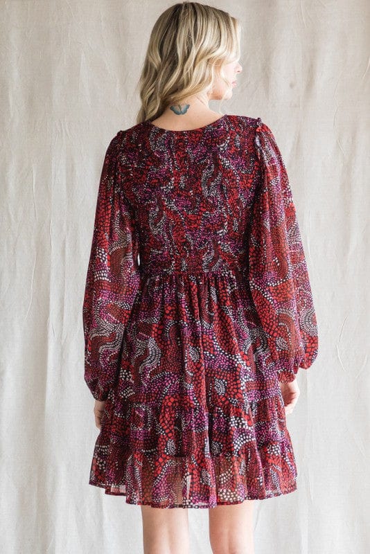 Jodifl Print Dress with V-Neck and Smocked Bodice