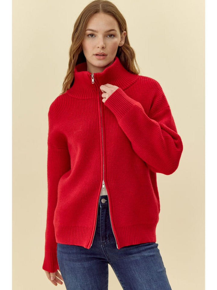 Jodifl Ribbed Knit 2-Way Zip Up High Neck Jacket