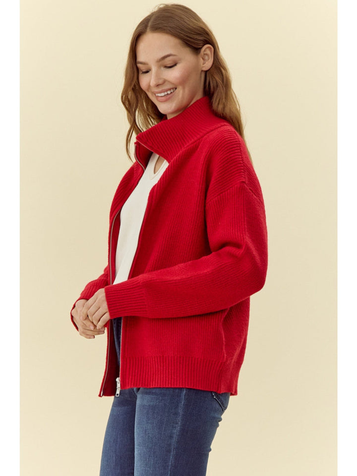 Jodifl Ribbed Knit 2-Way Zip Up High Neck Jacket