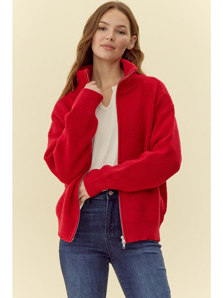 Jodifl Ribbed Knit 2-Way Zip Up High Neck Jacket