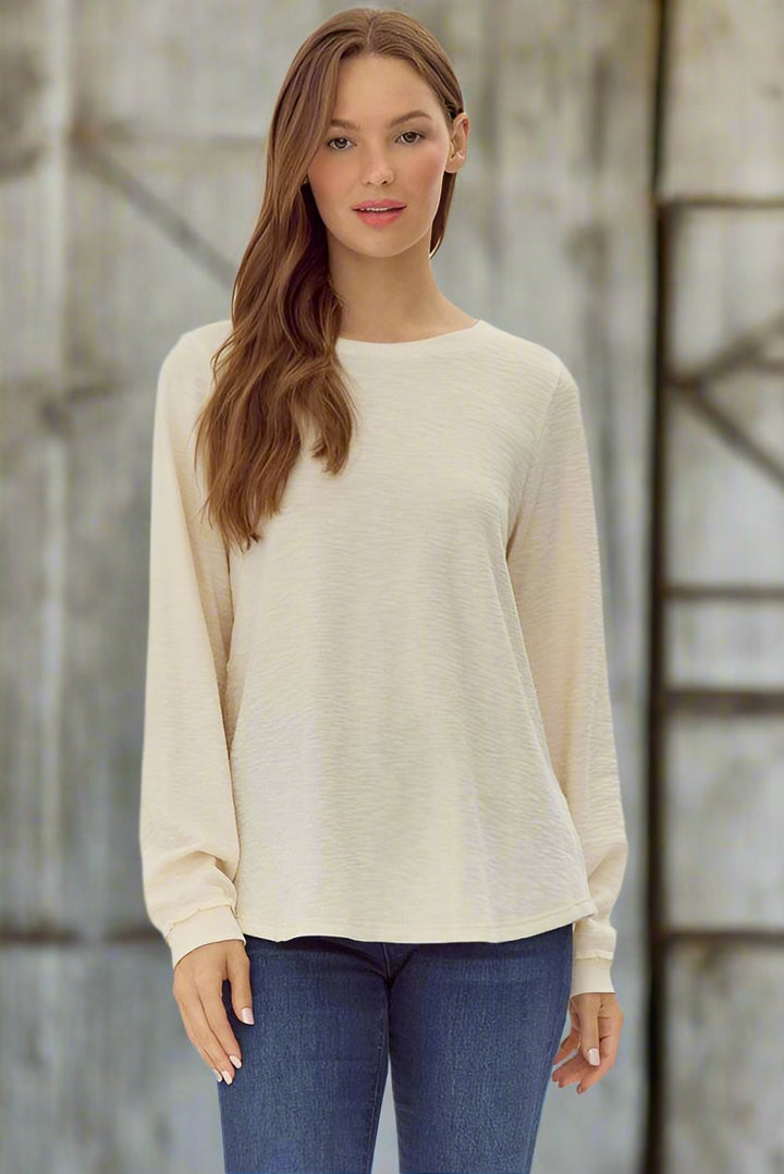 Jodifl Ribbed U-neck Long Sleeve Basic Top