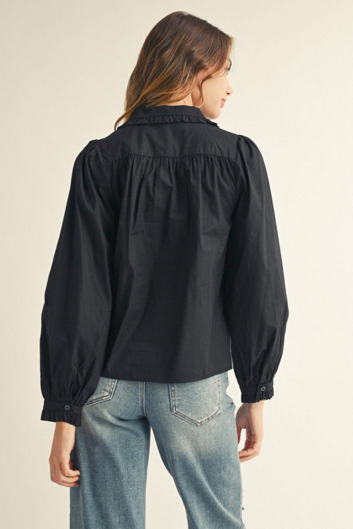 Jodifl Ruffle Edge Peter Pan Collar Button Down Top