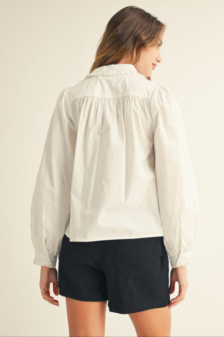 Jodifl Ruffle Edge Peter Pan Collar Button Down Top