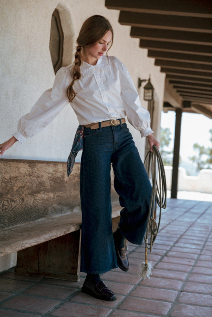 Jodifl Ruffle Edge Peter Pan Collar Button Down Top
