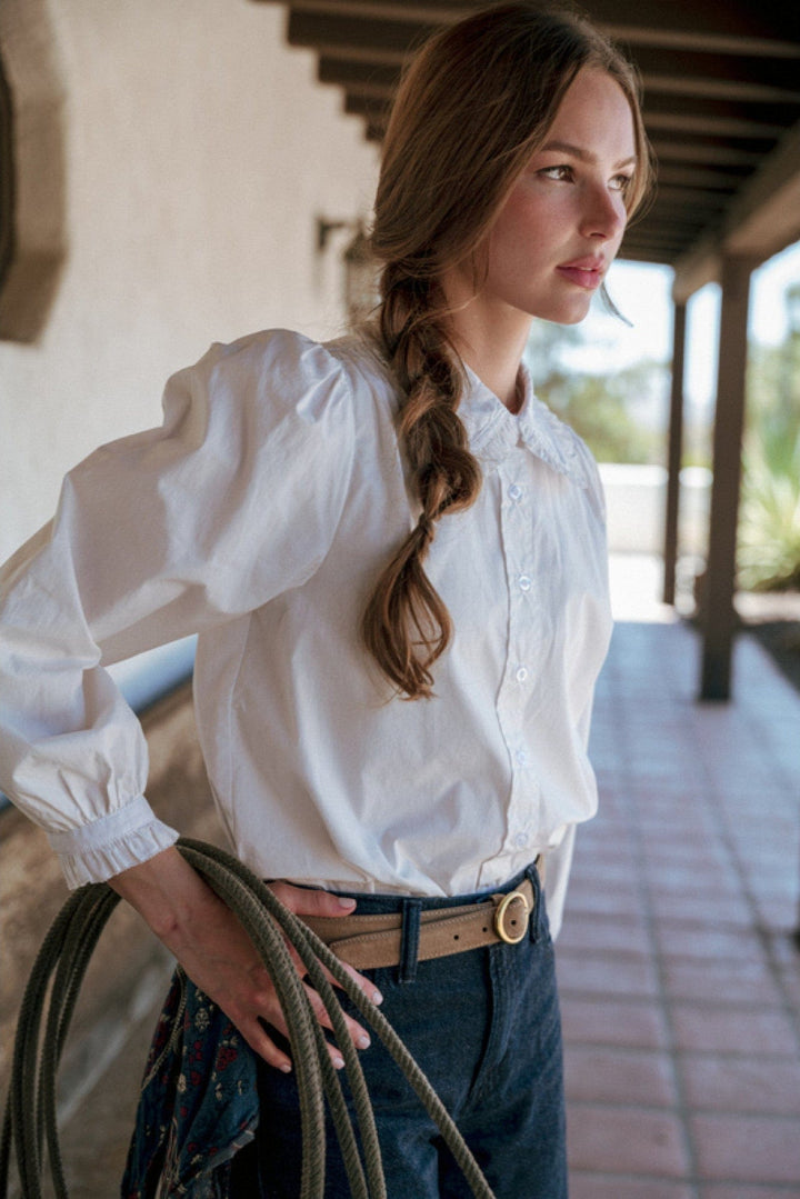 Jodifl Ruffle Edge Peter Pan Collar Button Down Top
