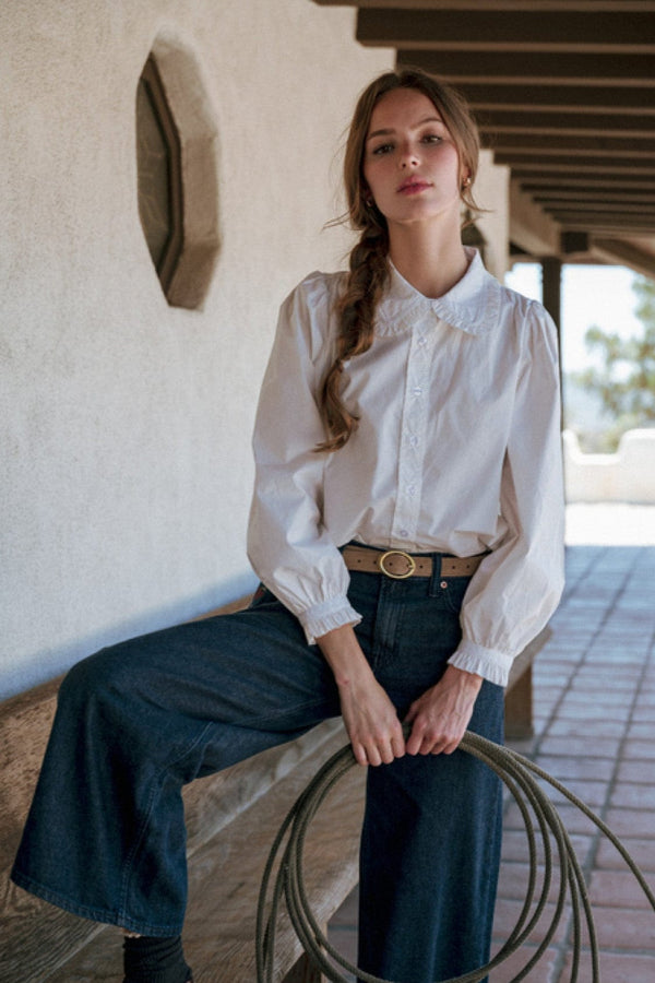 Jodifl Ruffle Edge Peter Pan Collar Button Down Top