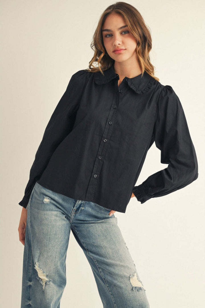 Jodifl Ruffle Edge Peter Pan Collar Button Down Top
