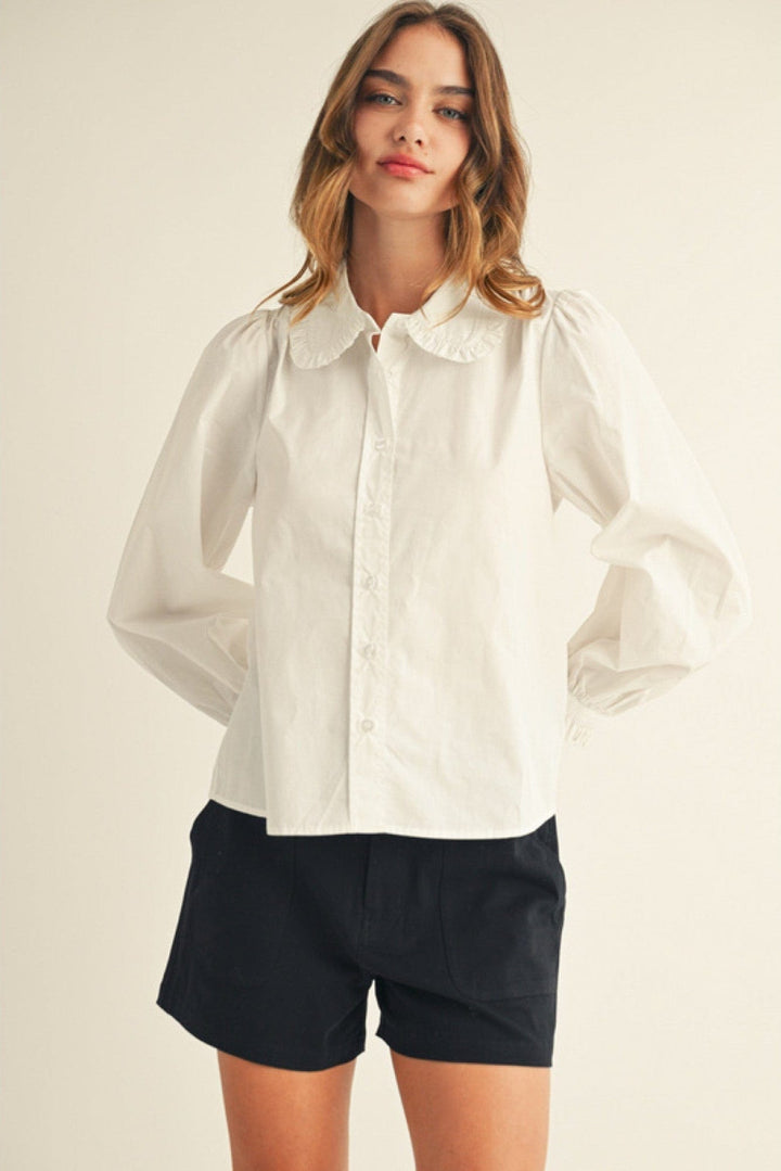 Jodifl Ruffle Edge Peter Pan Collar Button Down Top
