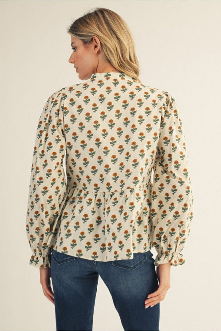 Jodifl Ruffled Long Sleeve Floral Peplum Top