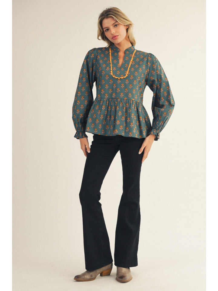 Jodifl Ruffled Long Sleeve Floral Peplum Top