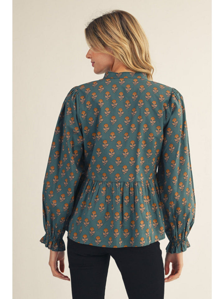 Jodifl Ruffled Long Sleeve Floral Peplum Top