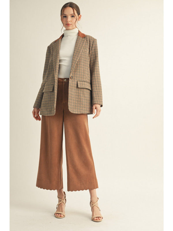 Jodifl Scallop Edge Accented Wide Leg Suede Pants