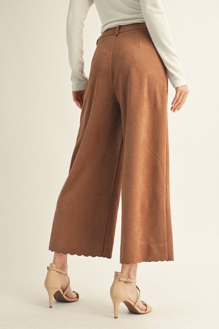 Jodifl Scallop Edge Accented Wide Leg Suede Pants