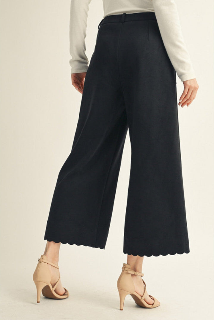Jodifl Scallop Edge Accented Wide Leg Suede Pants
