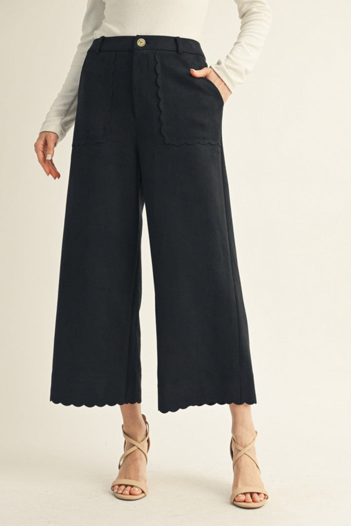 Jodifl Scallop Edge Accented Wide Leg Suede Pants