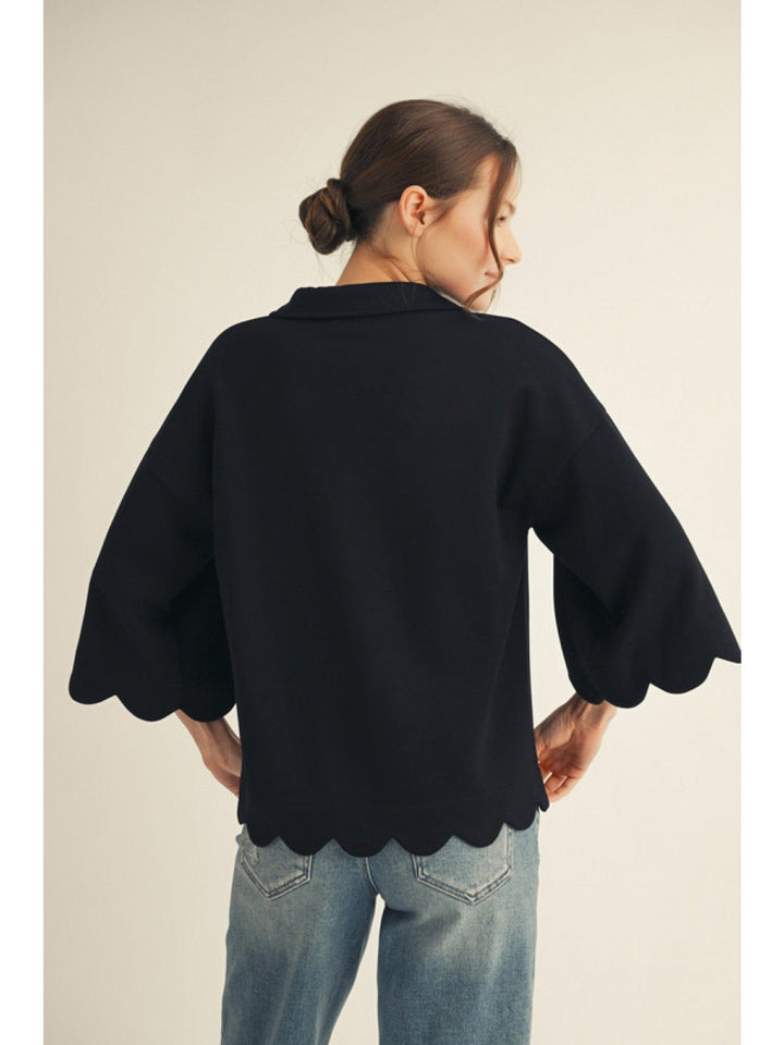 Jodifl Scalloped Edge Collar Neckline 3/4 Sleeve Top