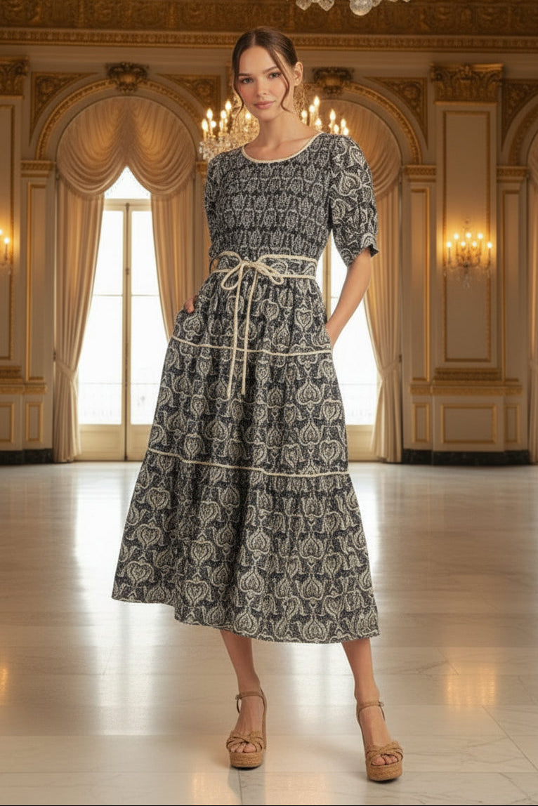 belt bodice midi dress Midi Dress with Corset Belt in Cream Gala