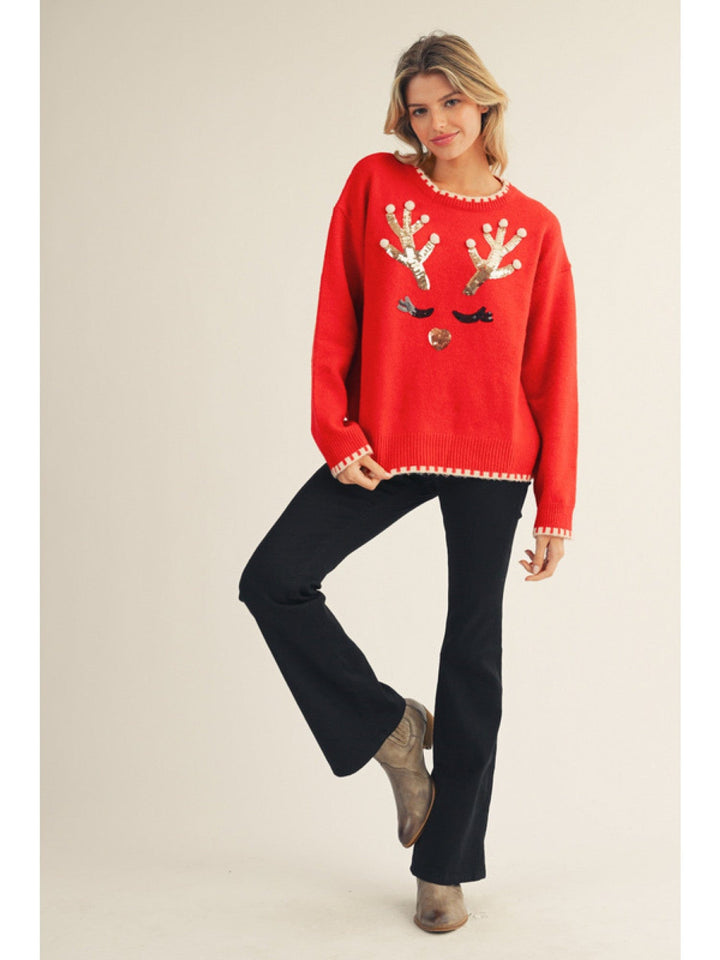 Jodifl Sequin Design Red Nosed Reindeer Sweater