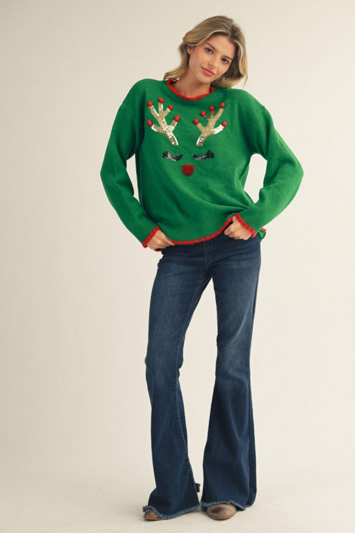 Jodifl Sequin Design Red Nosed Reindeer Sweater
