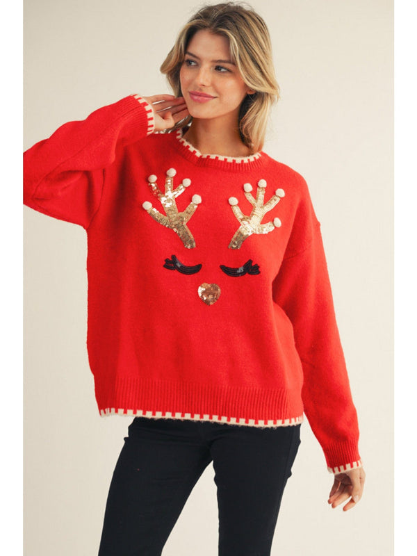 Jodifl Sequin Design Red Nosed Reindeer Sweater