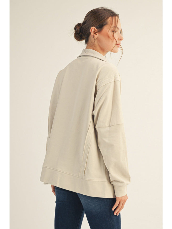 Jodifl Side Slit High Neck Button Placket Solid Top