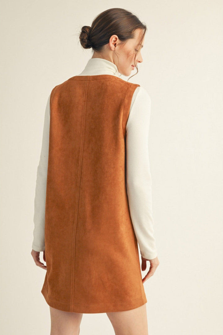 Jodifl Sleeveless Button Down Suede Shift Dress