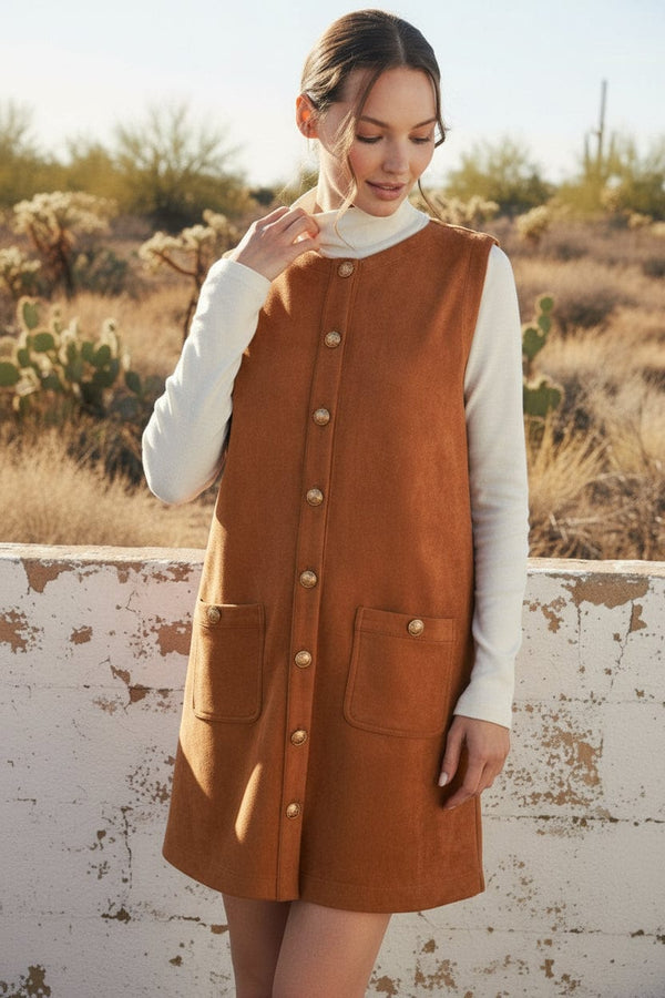 Jodifl Sleeveless Button Down Suede Shift Dress