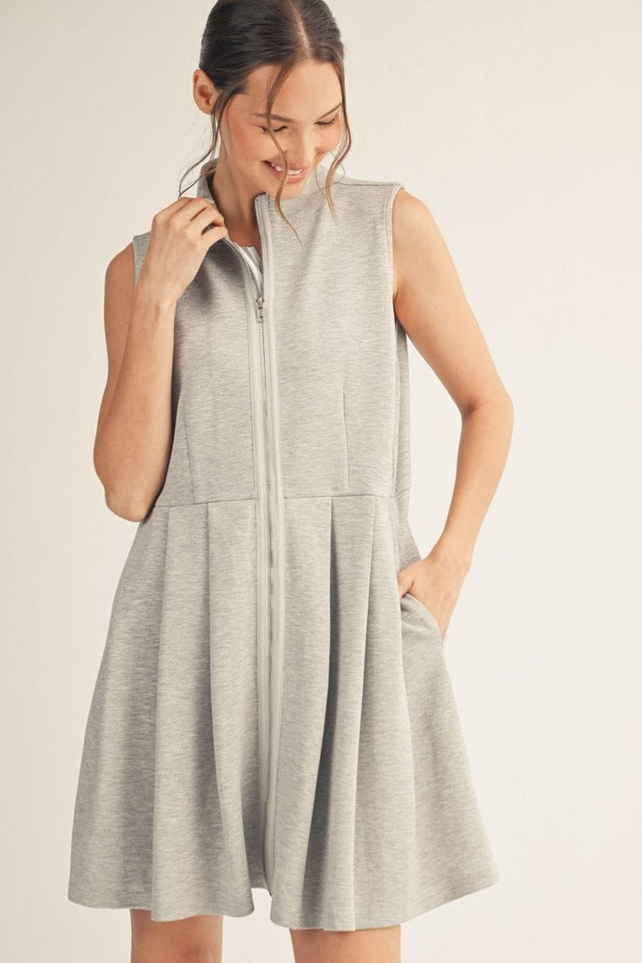Jodifl Sleeveless High Neck Front Zip Casual Dress – jfybrand