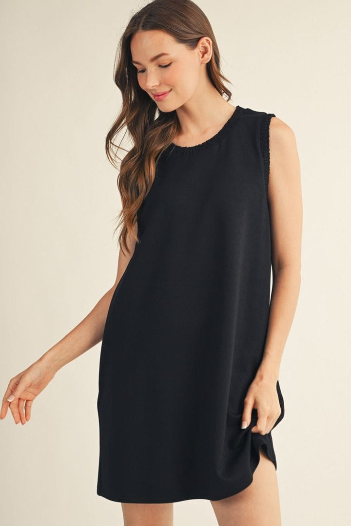 jodifl black dress Sleeveless Solid Casual Shift with Smocked Edge Details – jfybrand Evening gowns Size:USA 14 (XXL)/46 in.(117 cm)Garment Chest Delvine ANARA Lace 1950s Tea Designed for busy days