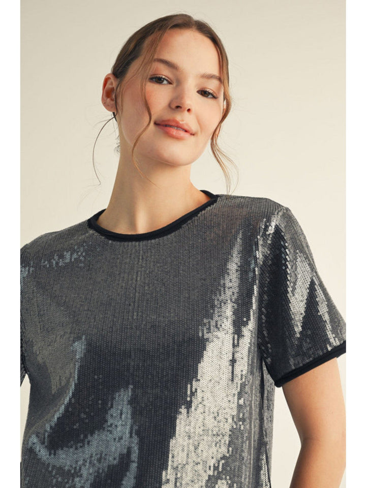 Jodifl Small Sequin Covered Rolled Edge Sweater Top
