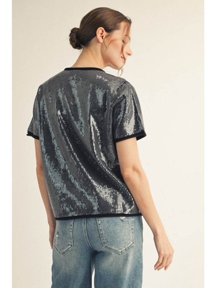 Jodifl Small Sequin Covered Rolled Edge Sweater Top