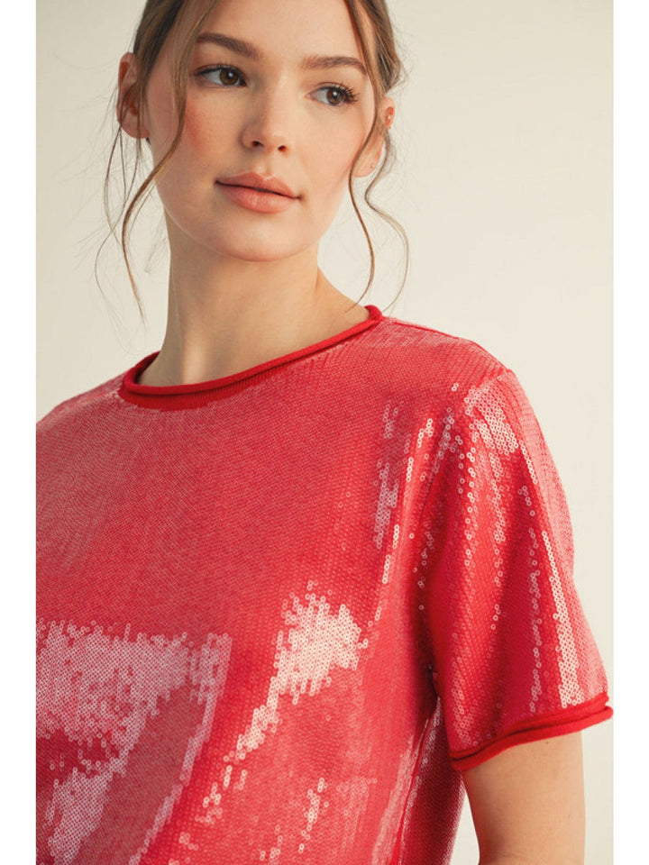 Jodifl Small Sequin Covered Rolled Edge Sweater Top