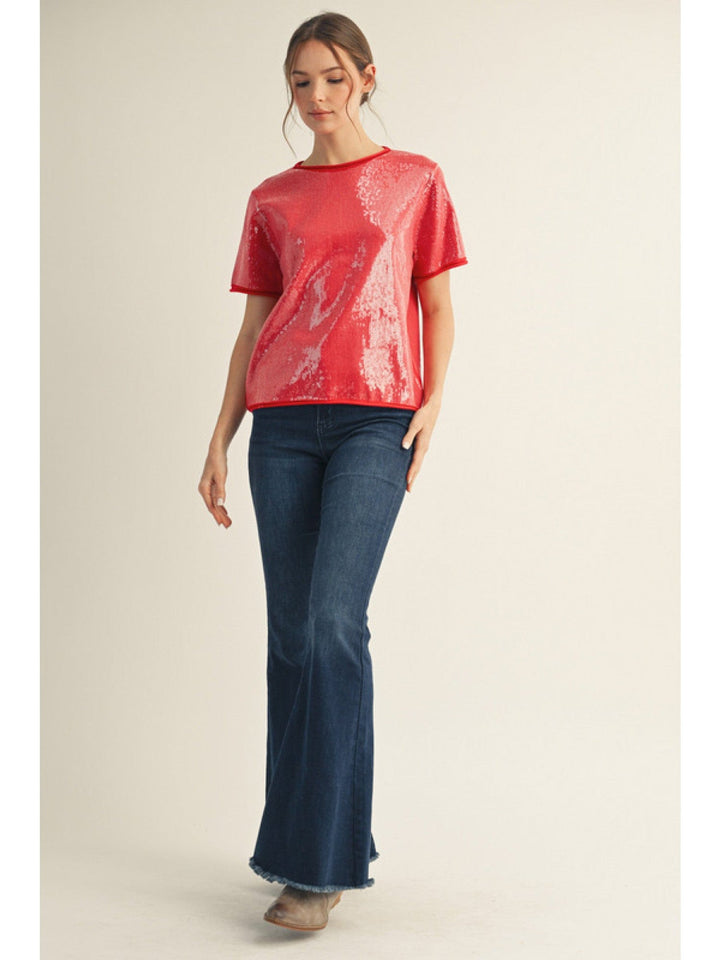 Jodifl Small Sequin Covered Rolled Edge Sweater Top