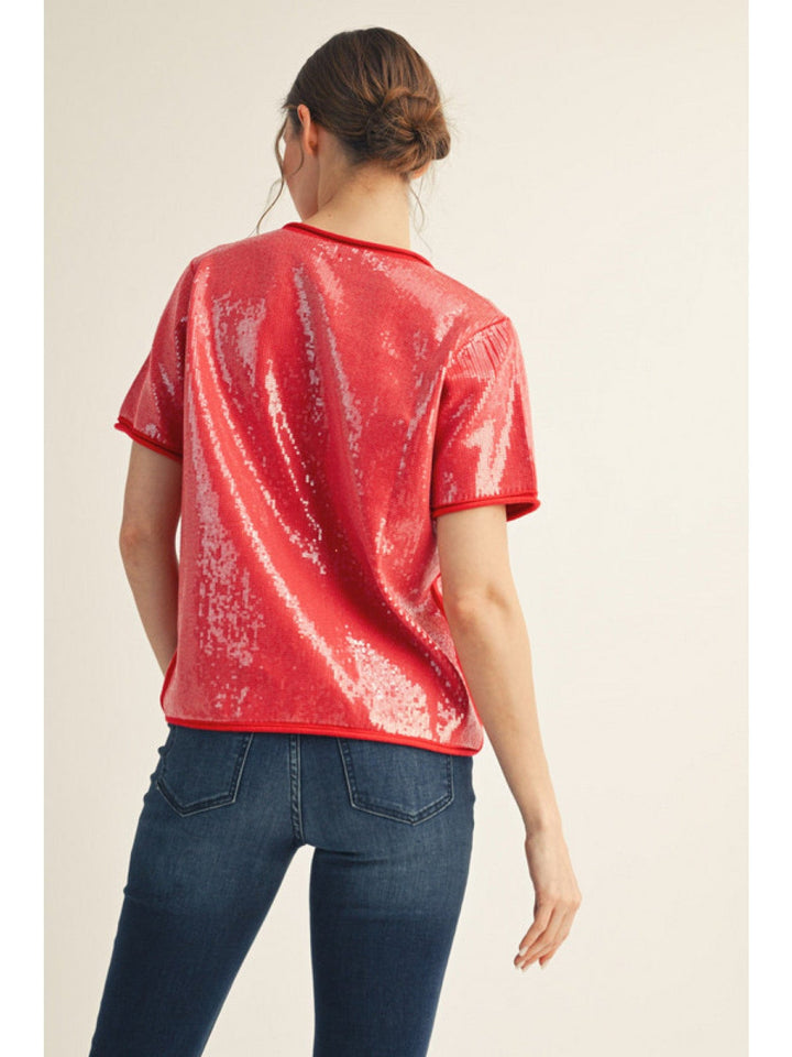 Jodifl Small Sequin Covered Rolled Edge Sweater Top