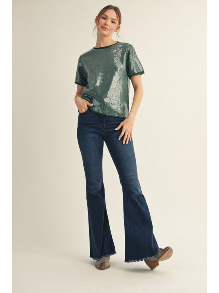 Jodifl Small Sequin Covered Rolled Edge Sweater Top