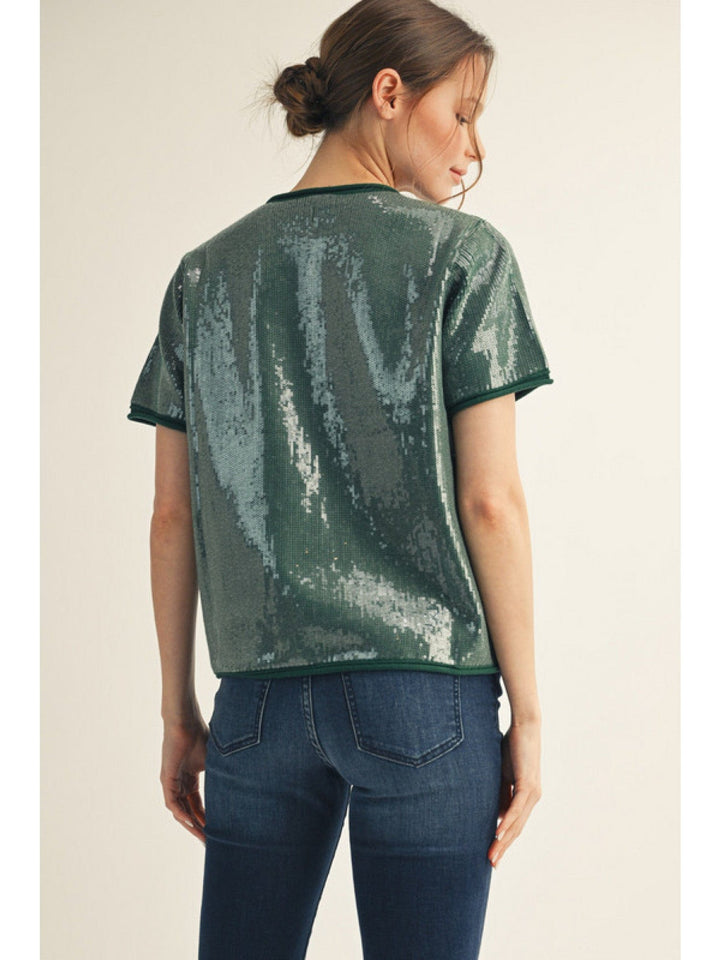 Jodifl Small Sequin Covered Rolled Edge Sweater Top