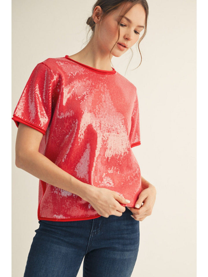 Jodifl Small Sequin Covered Rolled Edge Sweater Top