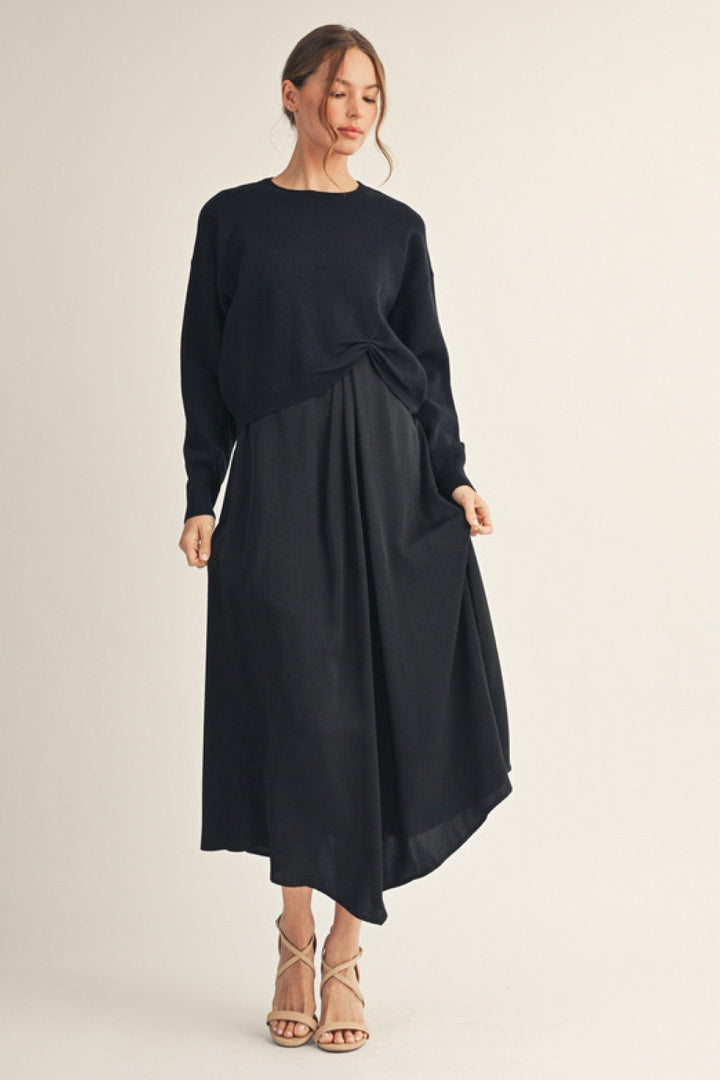 Jodifl Soft Long Sleeve Drop Shoulder Sweater with Gathered Knot Accent