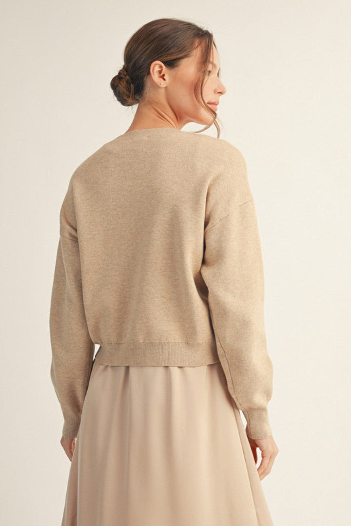 Jodifl Soft Long Sleeve Drop Shoulder Sweater with Gathered Knot Accent
