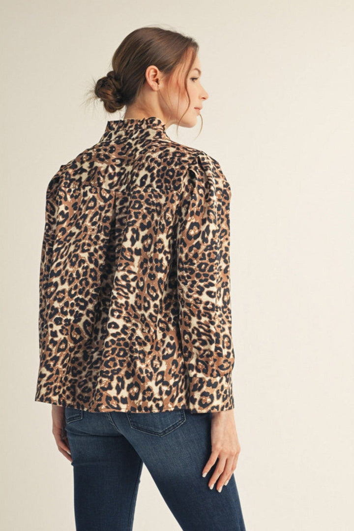 Jodifl Solid Contrast Animal Print Button Down Top
