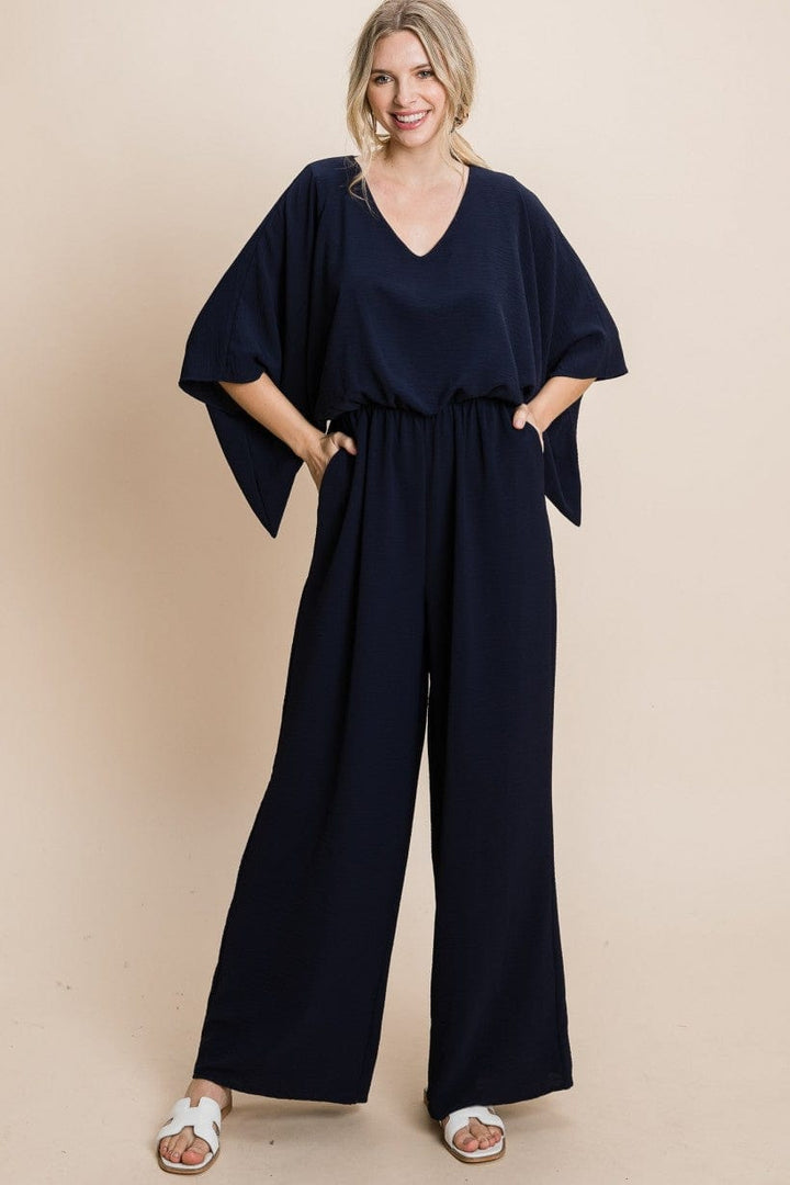 Jodifl Solid Jumpsuit with V-Neckline and Wide Half Sleeves