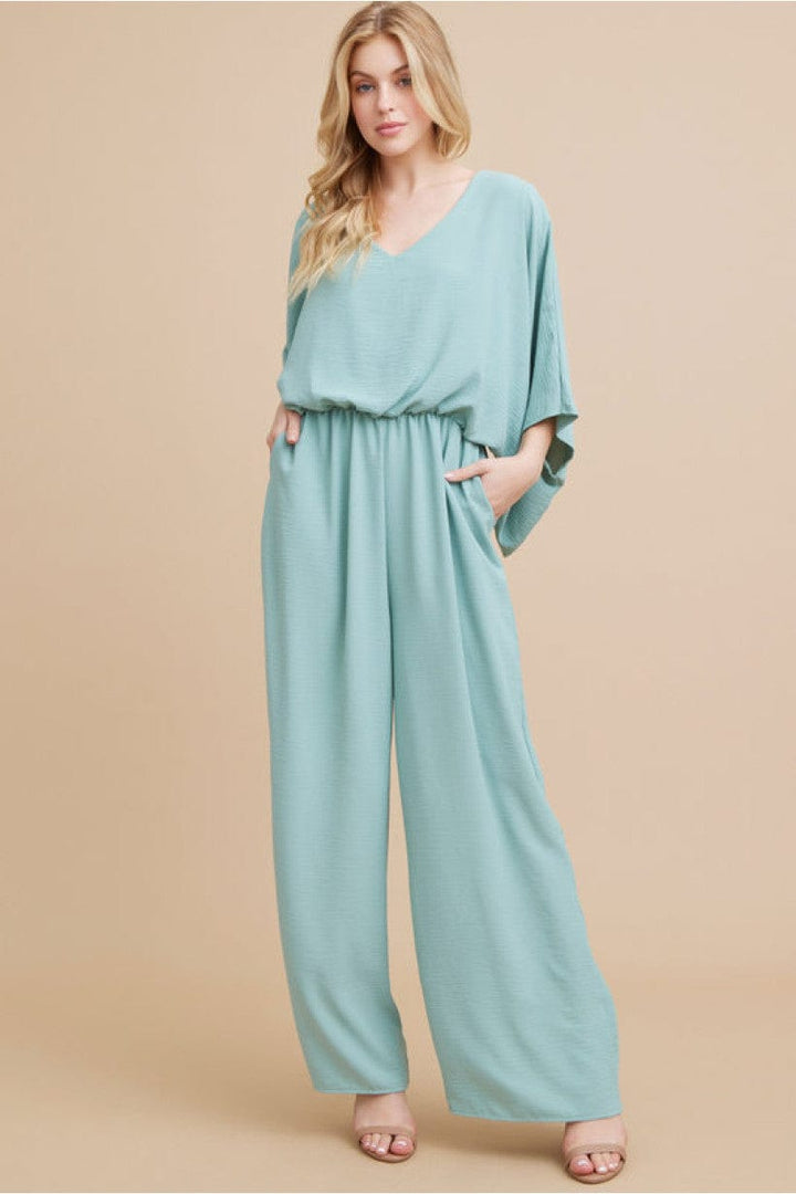 Jodifl Solid Jumpsuit with V-Neckline and Wide Half Sleeves