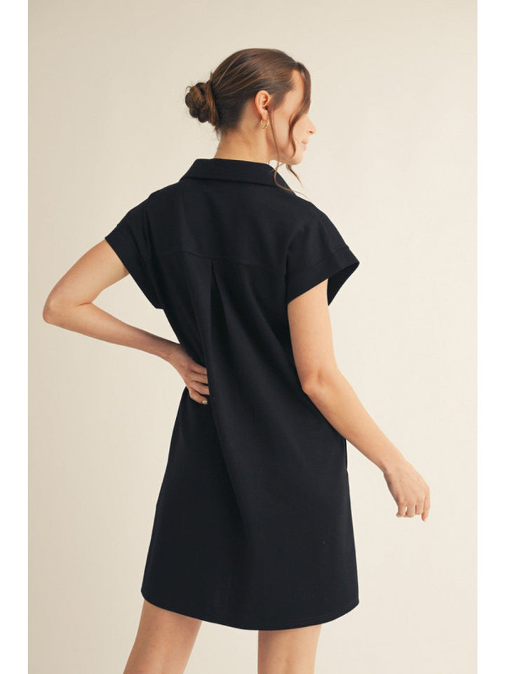 Jodifl Solid Open Collared Short Sleeve Casual Dress with Side Pockets