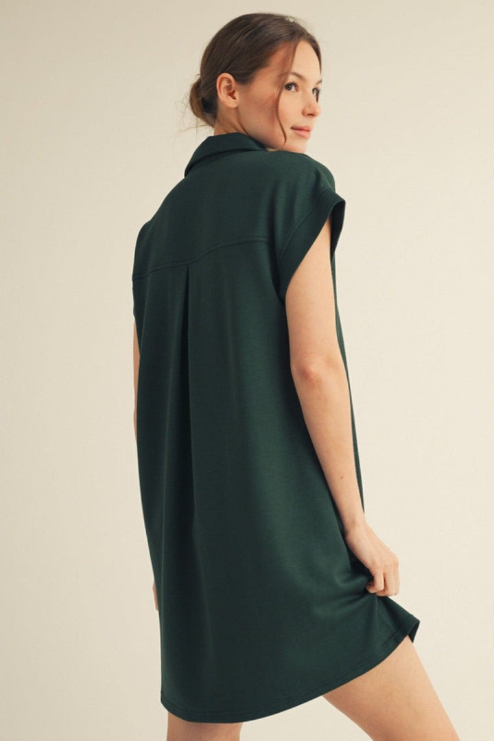 Jodifl Solid Open Collared Short Sleeve Casual Dress with Side Pockets