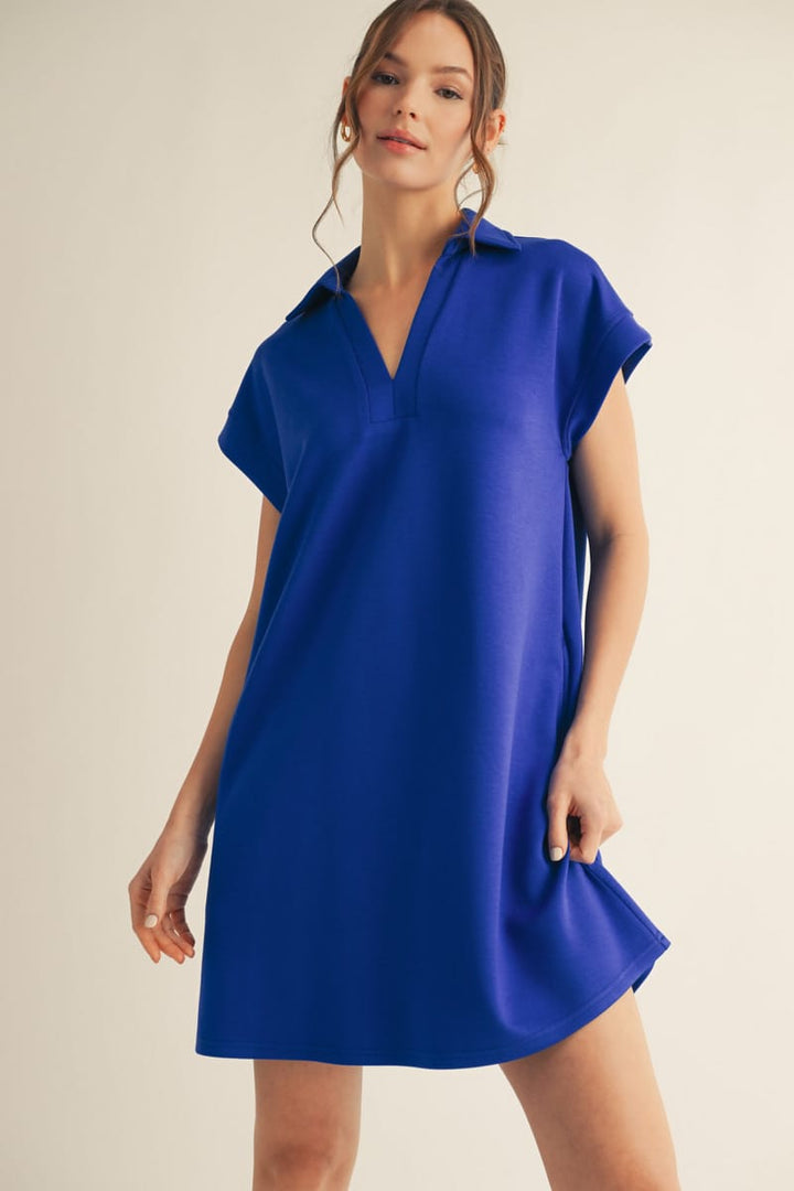 Jodifl Solid Open Collared Short Sleeve Casual Dress with Side Pockets DR-JD-H12100 / HUNTER GREEN / S