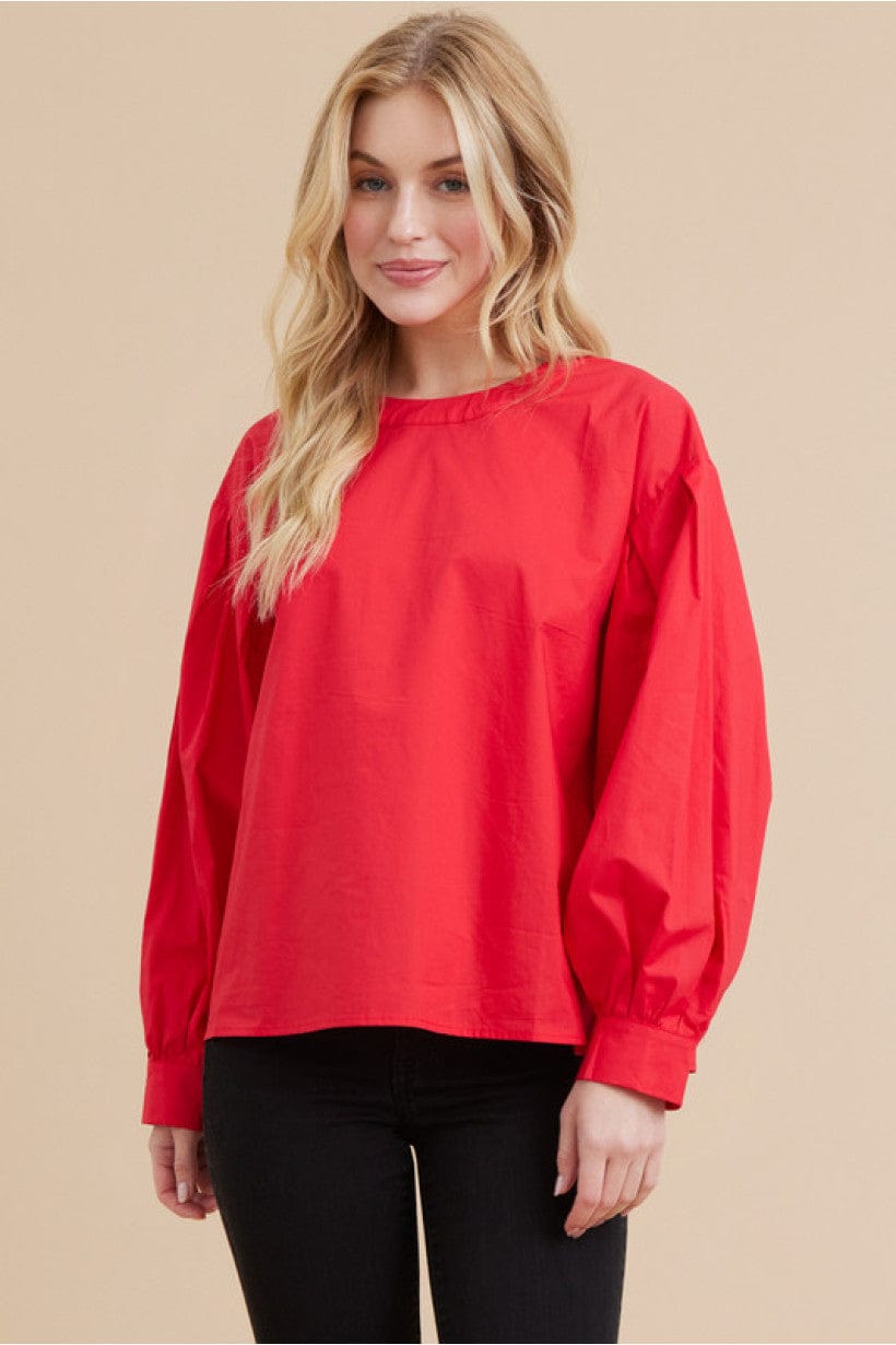 Jodifl Solid Top with a U-Neck, Back Key Hole, Drop Shoulder, and Long Puffed Sleeves