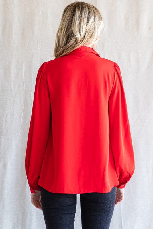 Jodifl Solid Top with Open Collared Neck and Long Peasant Sleeves