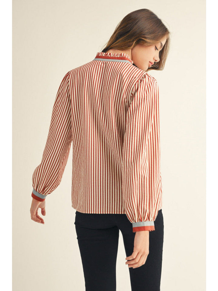 Jodifl Striped Long Sleeve Button Down with Solid Trim